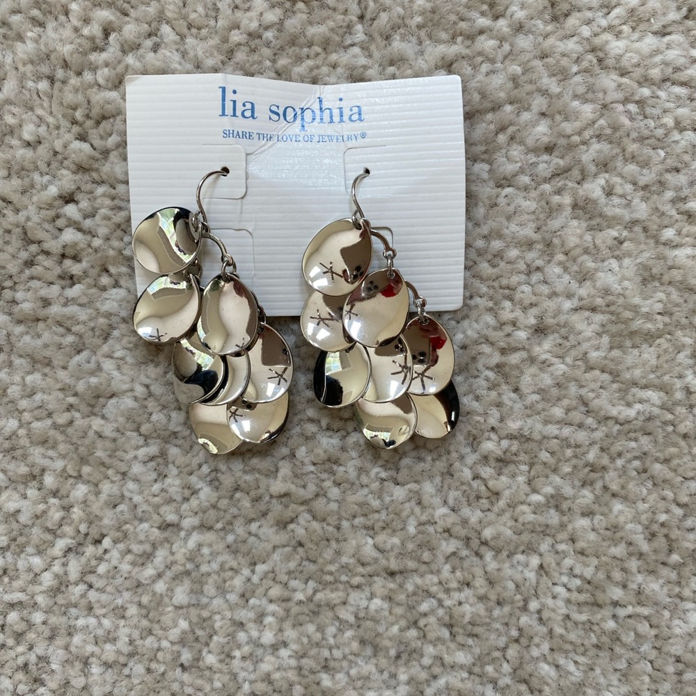 Brand New Lia Sophia Jewelry Polished Wave Pave Earrings hoop drop dangle
